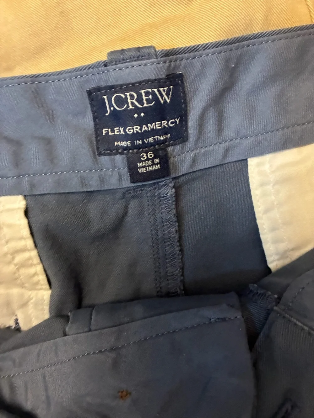 J. Crew Men's Flat Front Chino Shorts in Mustard Yellow and Slate Blue